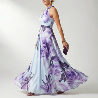 Fiona | Women's Printed Halter Neck Evening Maxi Dress