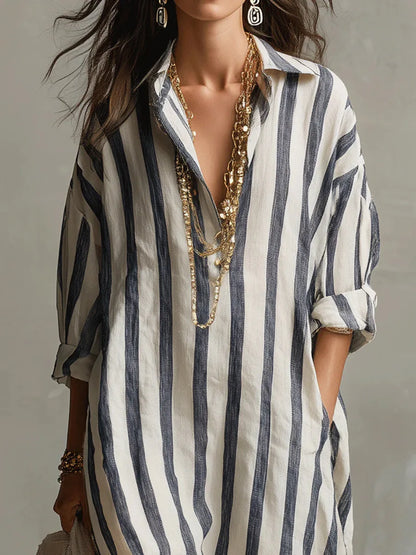 Karen | Women's Summer Striped Maxi Shirt Dress