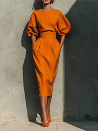 Violet | Women's Elegant Puffed Sleeves Midi Dress