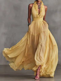 Sophie | Women's Halterneck Ruffle Maxi Dress