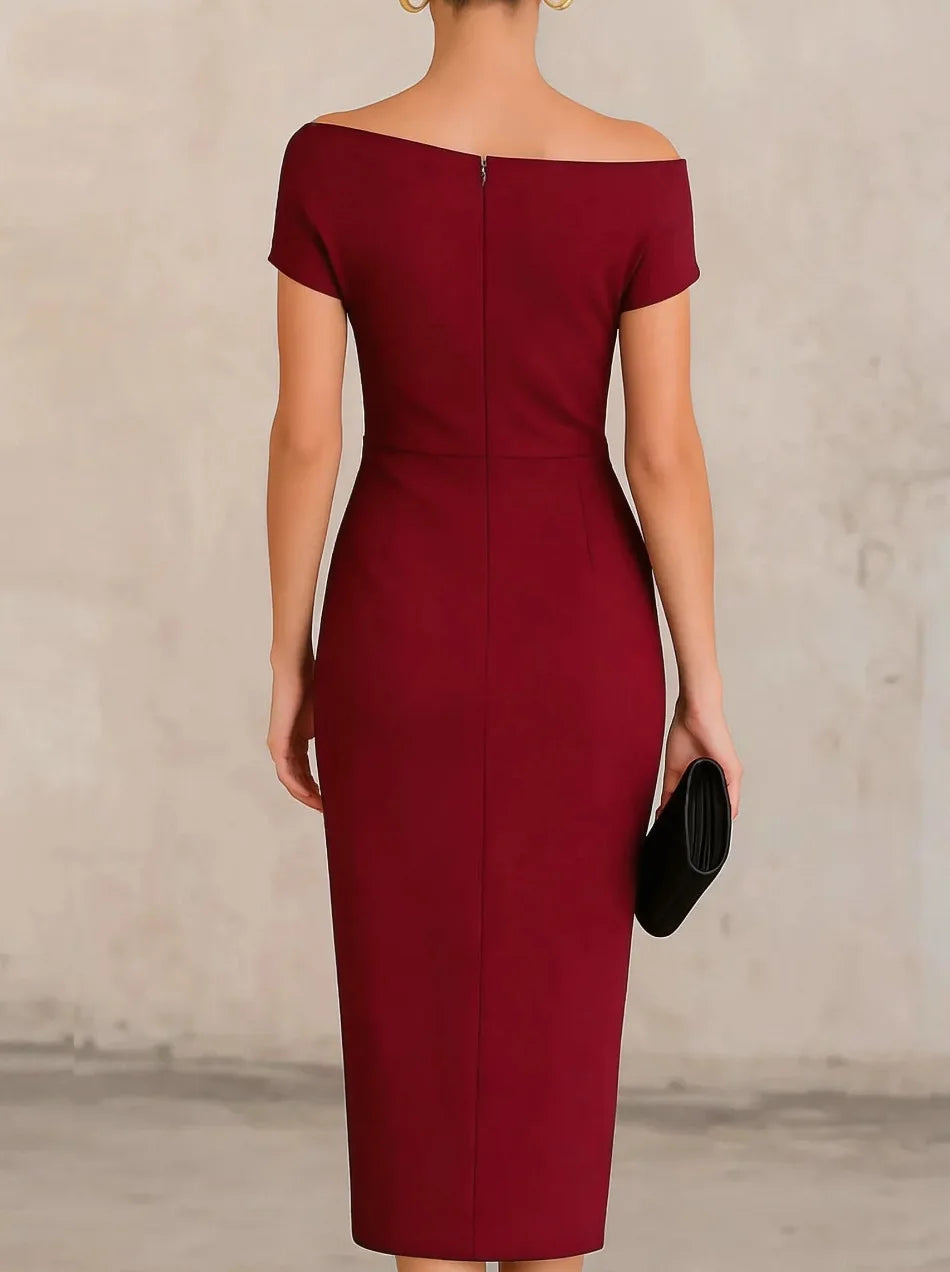 Cecily | Women's One Shoulder Pleated Midi Dress