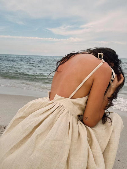 Sharon | Women's Linen Holiday Spaghetti Straps Dress