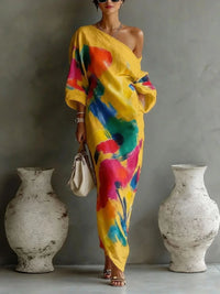 Hayley | Women's One Shoulder Colorful Boho Maxi Dress