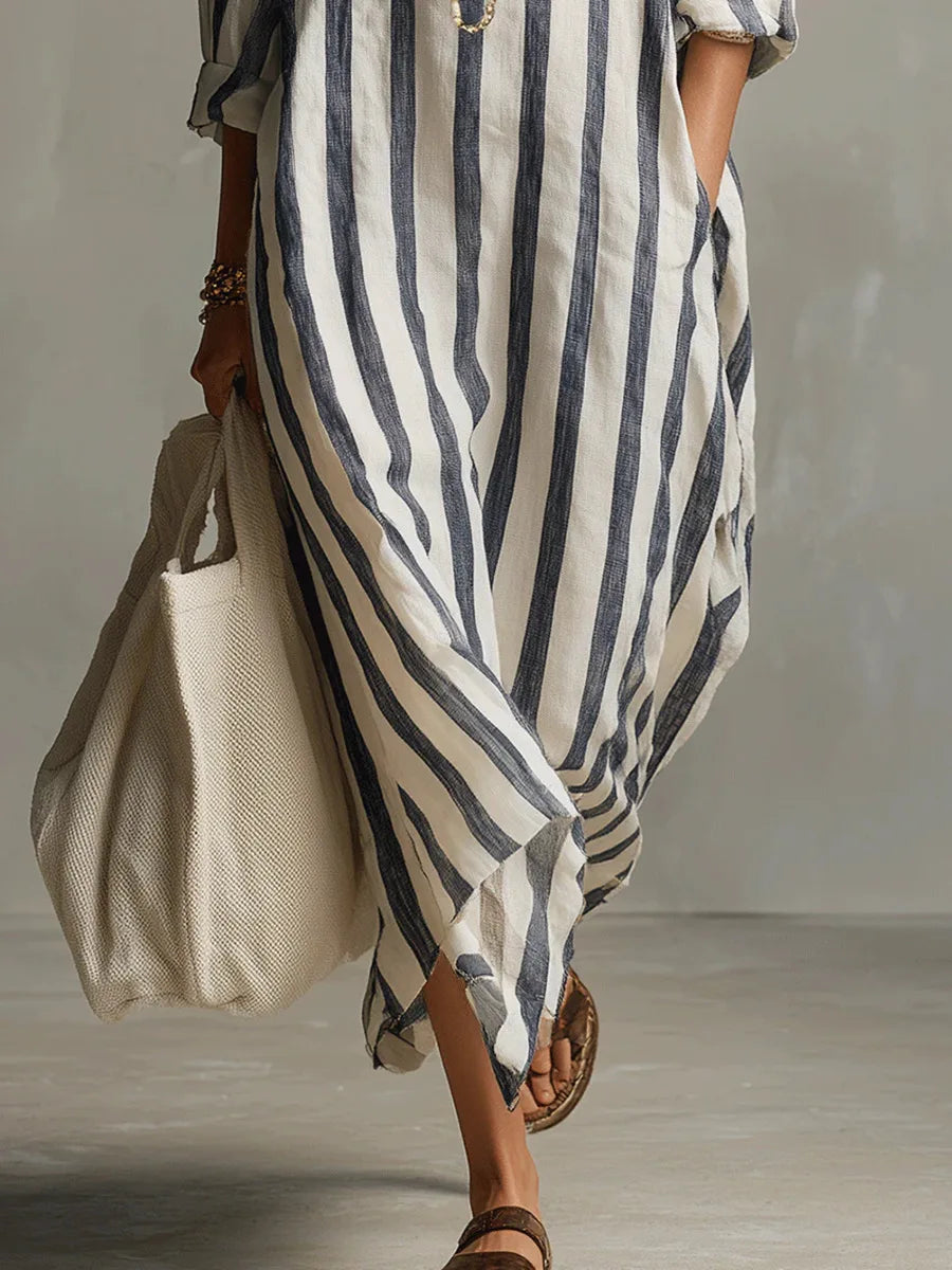 Karen | Women's Summer Striped Maxi Shirt Dress