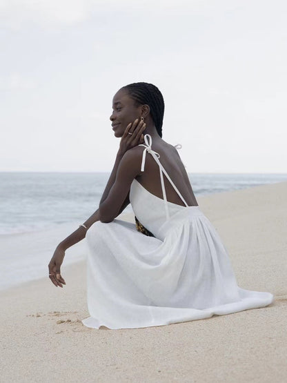 Sharon | Women's Linen Holiday Spaghetti Straps Dress
