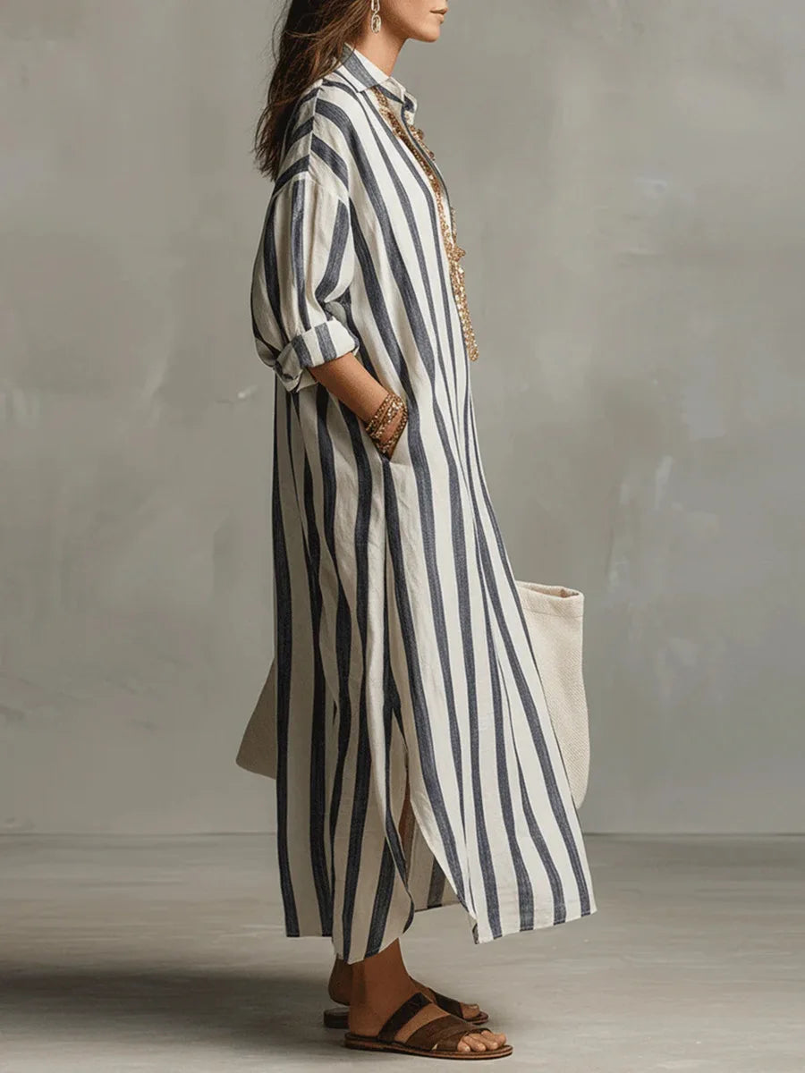 Karen | Women's Summer Striped Maxi Shirt Dress