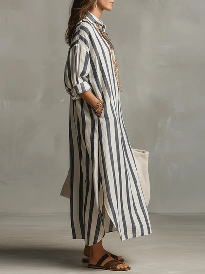 Karen | Women's Summer Striped Maxi Shirt Dress