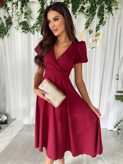 Gillian | Women's Elegant V-Neck Midi Dress