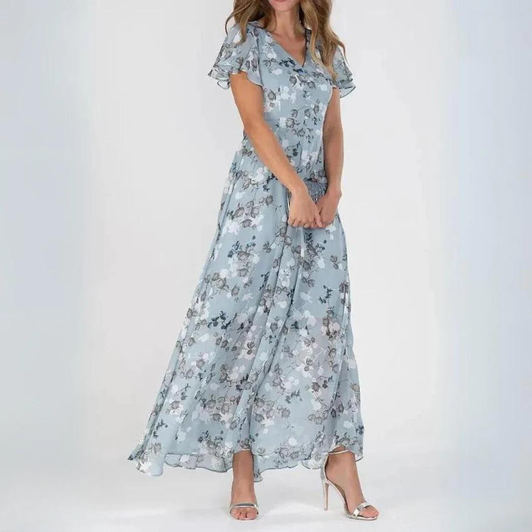 Hermine | Women's Summer Floral Dress With Ruffle Sleeves