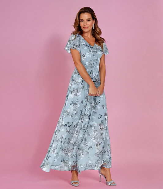 Hermine | Women's Summer Floral Dress With Ruffle Sleeves