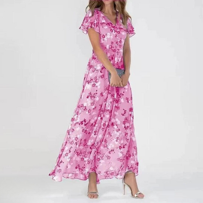 Hermine | Women's Summer Floral Dress With Ruffle Sleeves