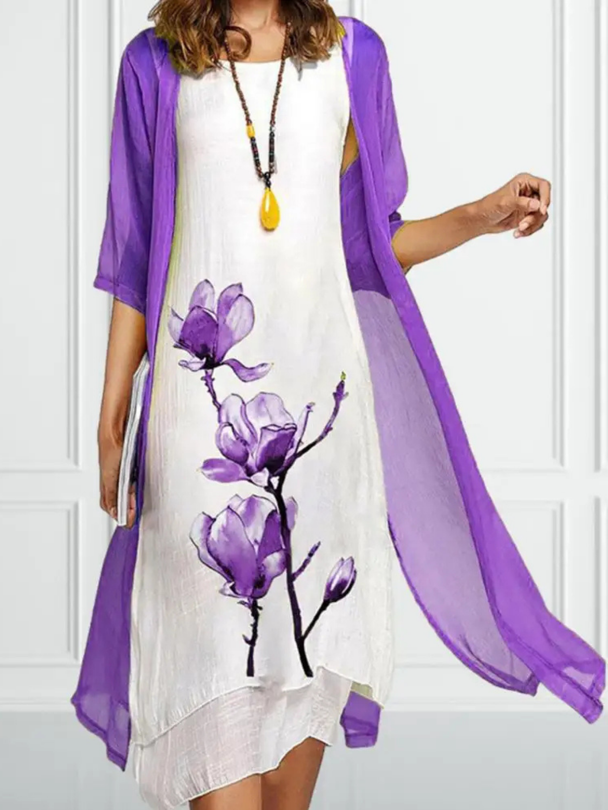 Celeste | Women's Layered Sleeveless Midi Dress With Chiffon Cardigan Set