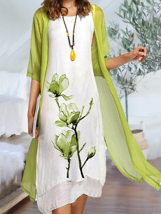 Celeste | Women's Layered Sleeveless Midi Dress With Chiffon Cardigan Set