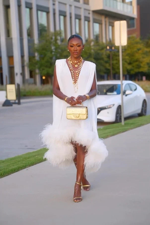 Annette | Women's Elegant Midi Feather Dress