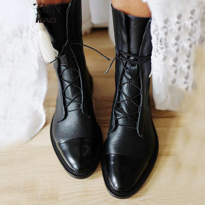 Samantha | Women's Black Lace-Up Low Heel Boots