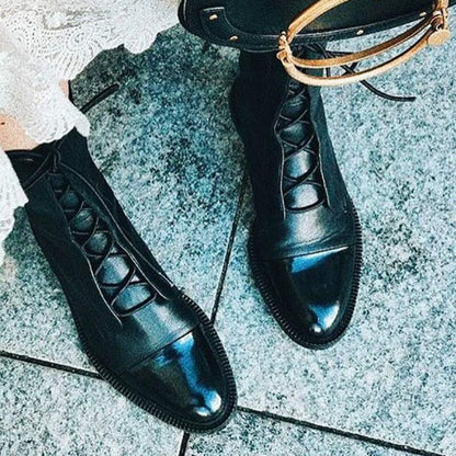 Samantha | Women's Black Lace-Up Low Heel Boots