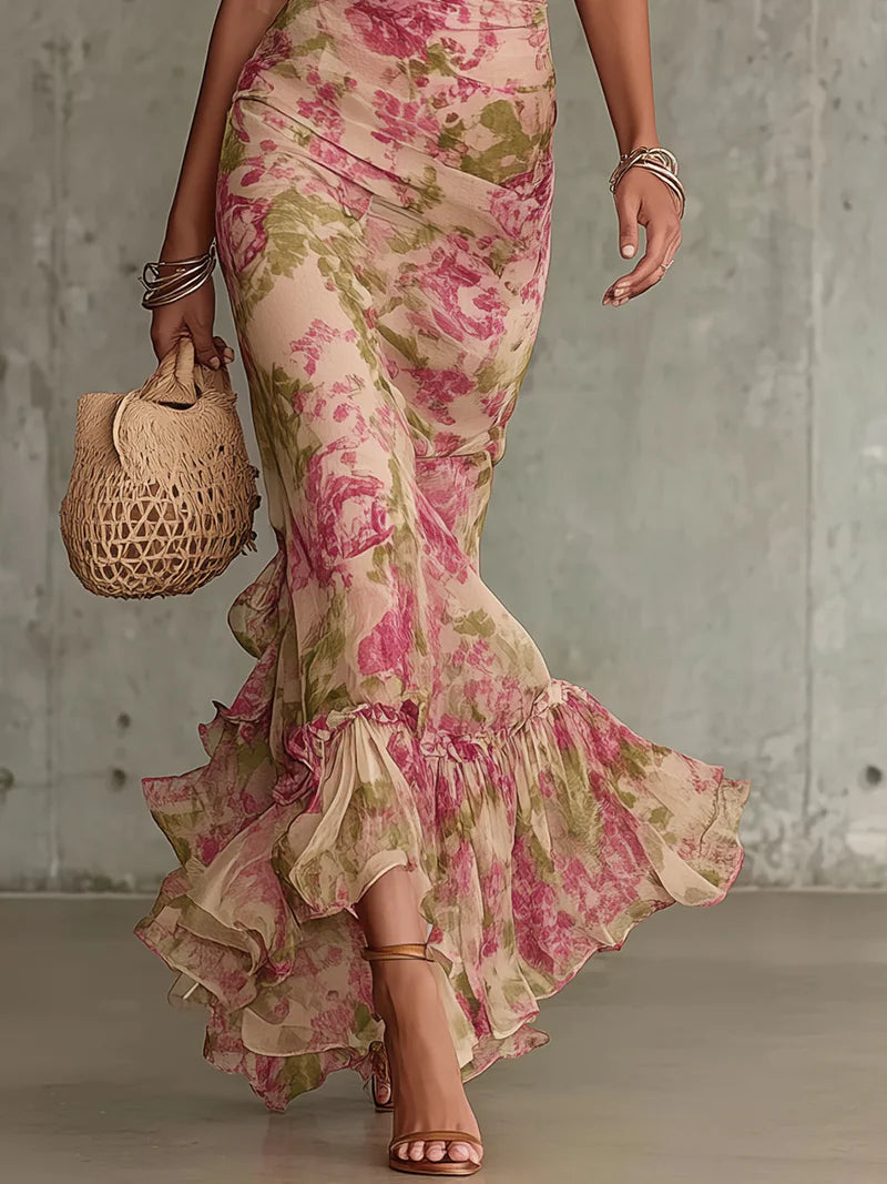 Victoria | Women's Floral Mock Neck Maxi Dress With Puffed Sleeves