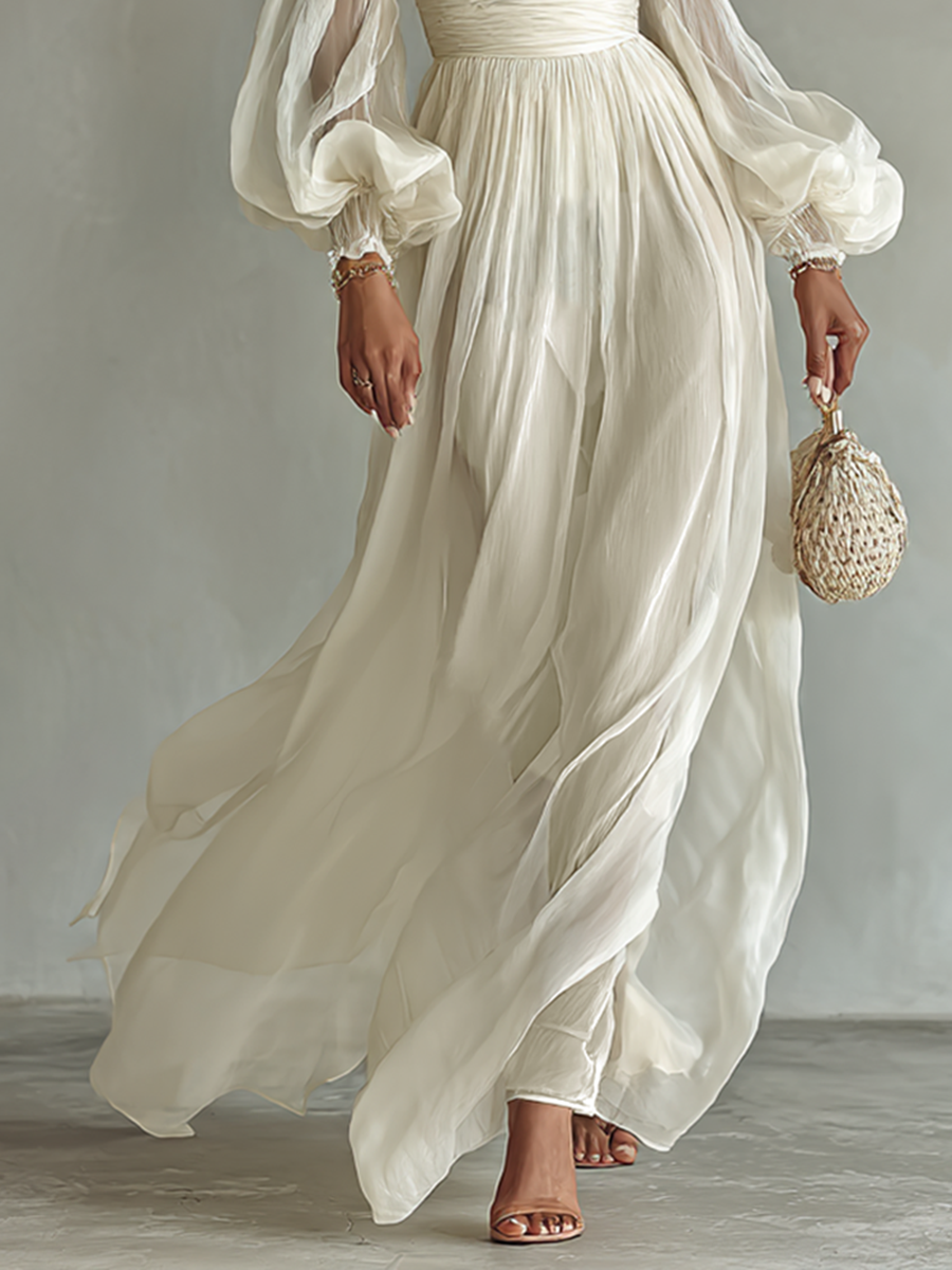 Jessica | Women's Square Neck Long Sleeve Waist Maxi Dress