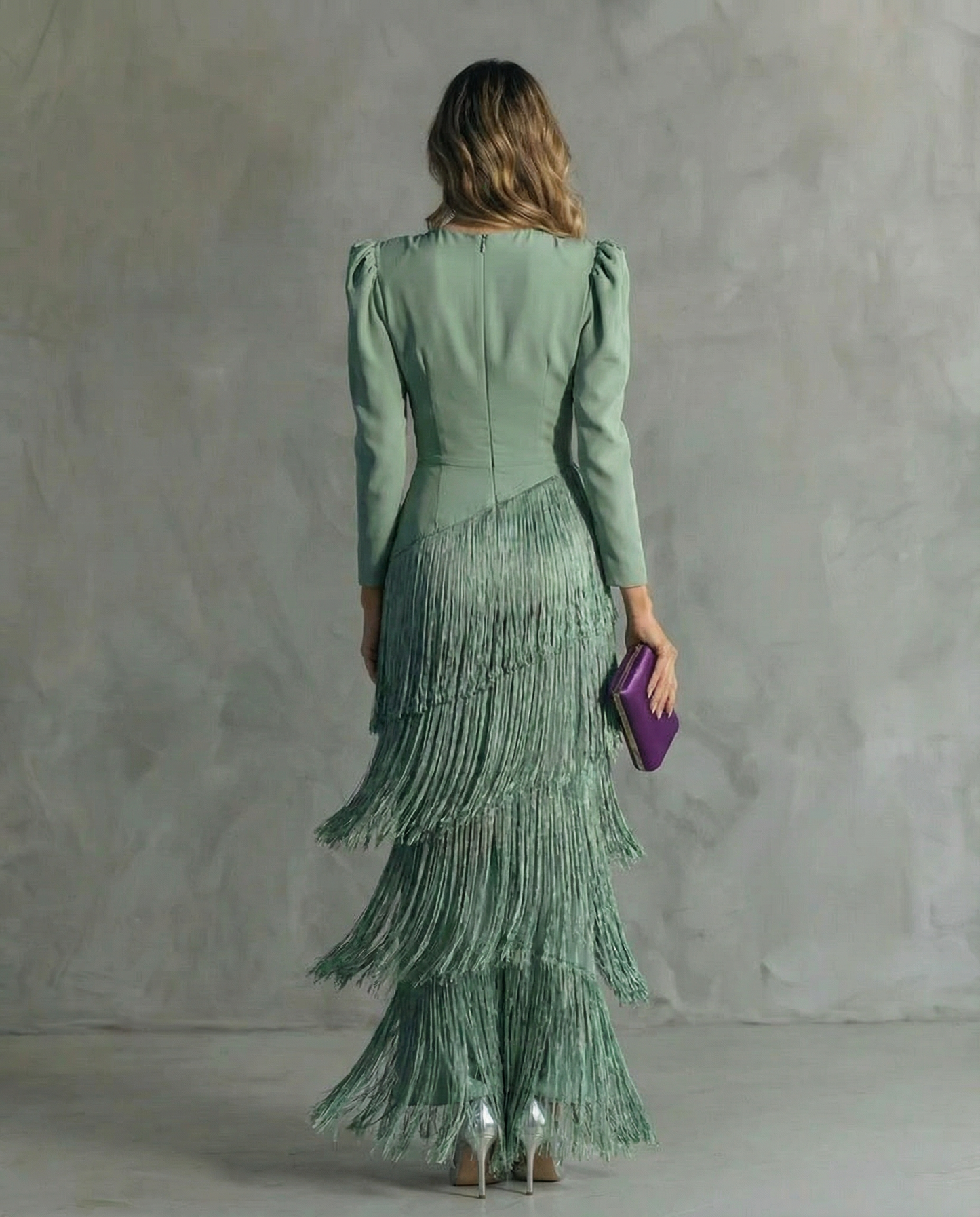 Sharon | Women's Festive V-Neck Fringe Midi Dress