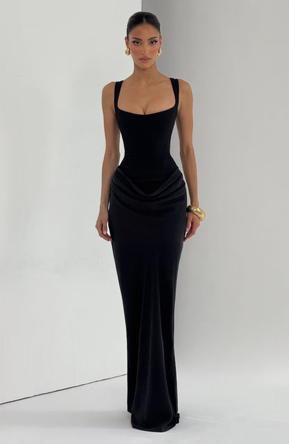 Millie | Women's Elegant Draped Square Neck Maxi Dress