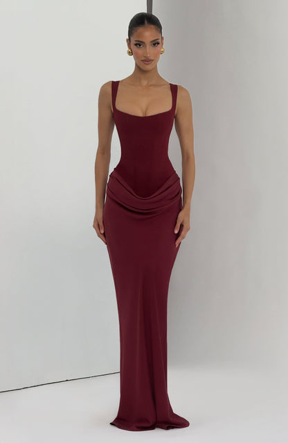 Sharon | Women's Formal Draped Wedding Guest Maxi Dress