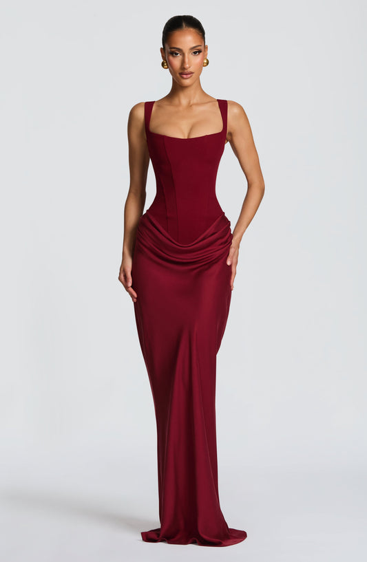 Sharon | Women's Formal Draped Wedding Guest Maxi Dress