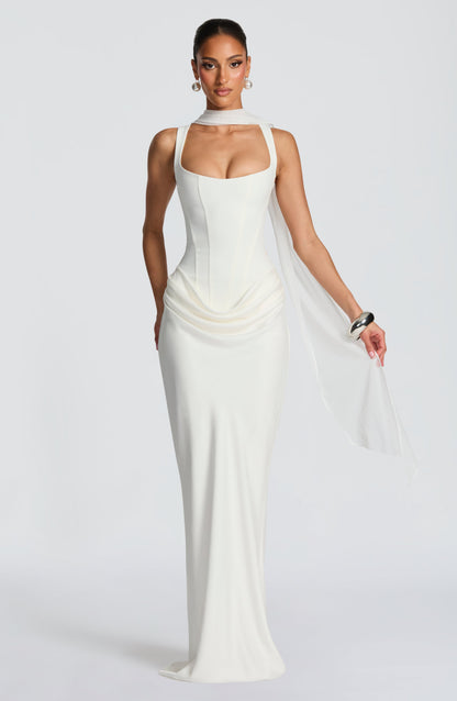 Millie | Women's Elegant Draped Square Neck Maxi Dress