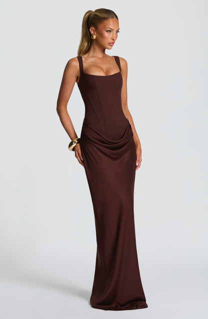 Millie | Women's Elegant Draped Square Neck Maxi Dress