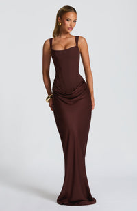 Millie | Women's Elegant Draped Square Neck Maxi Dress