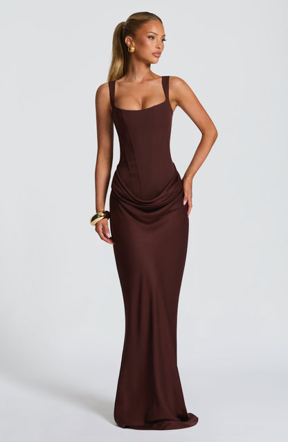 Millie | Women's Elegant Draped Square Neck Maxi Dress