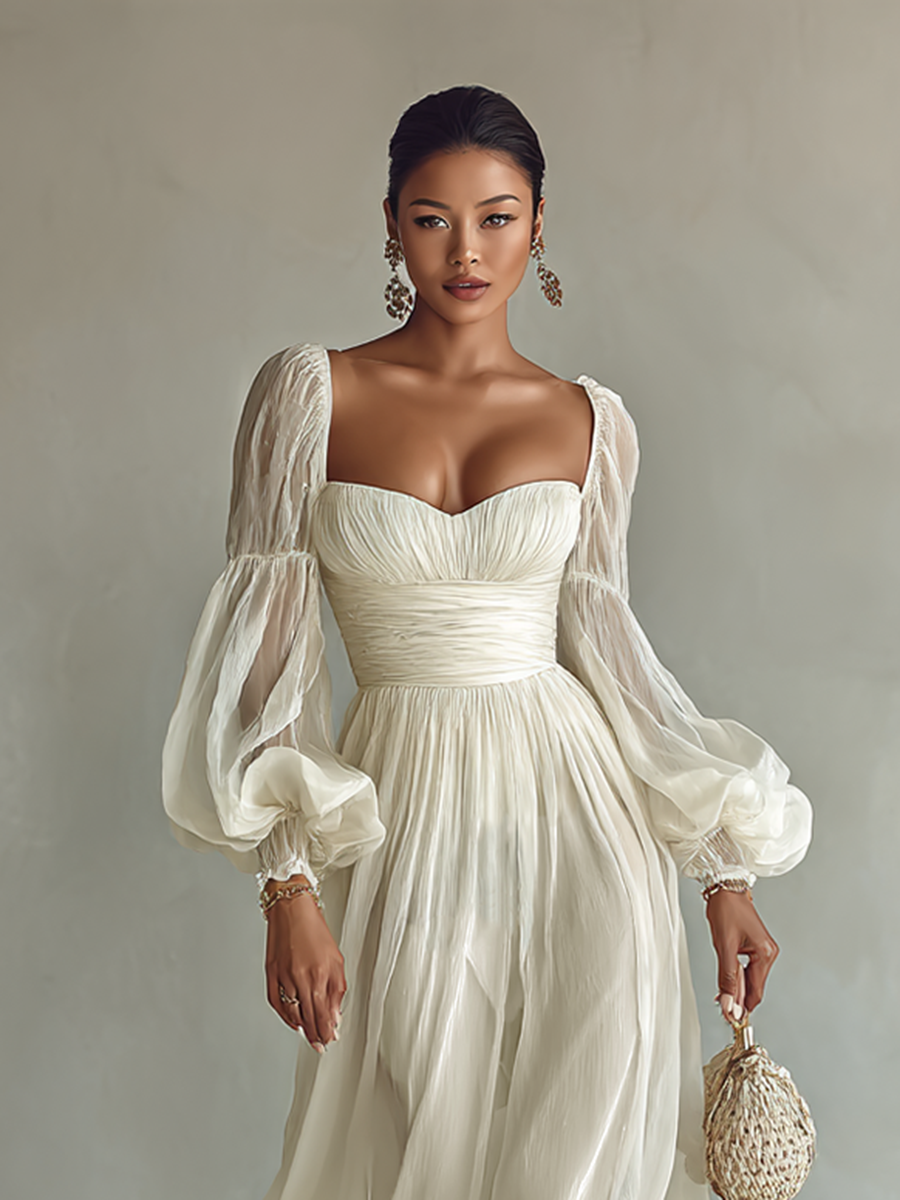 Jessica | Women's Square Neck Long Sleeve Waist Maxi Dress