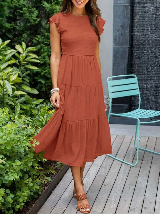 Rahel | Women's Casual Midi Dress with Ruffled Sleeves