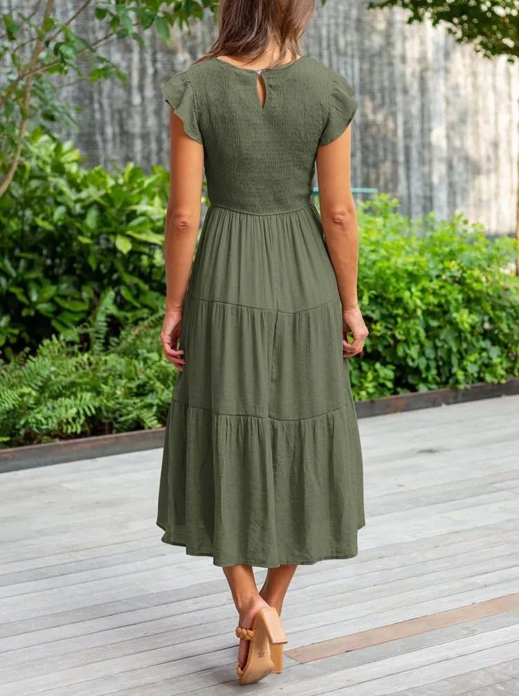 Rahel | Women's Casual Midi Dress with Ruffled Sleeves