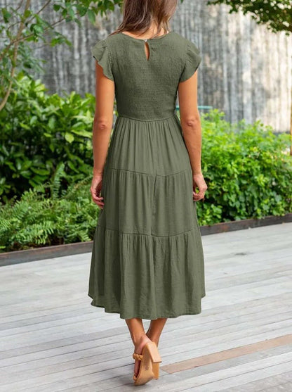 Rahel | Women's Casual Midi Dress with Ruffled Sleeves