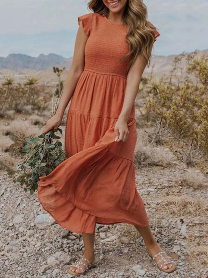 Rahel | Women's Casual Midi Dress with Ruffled Sleeves