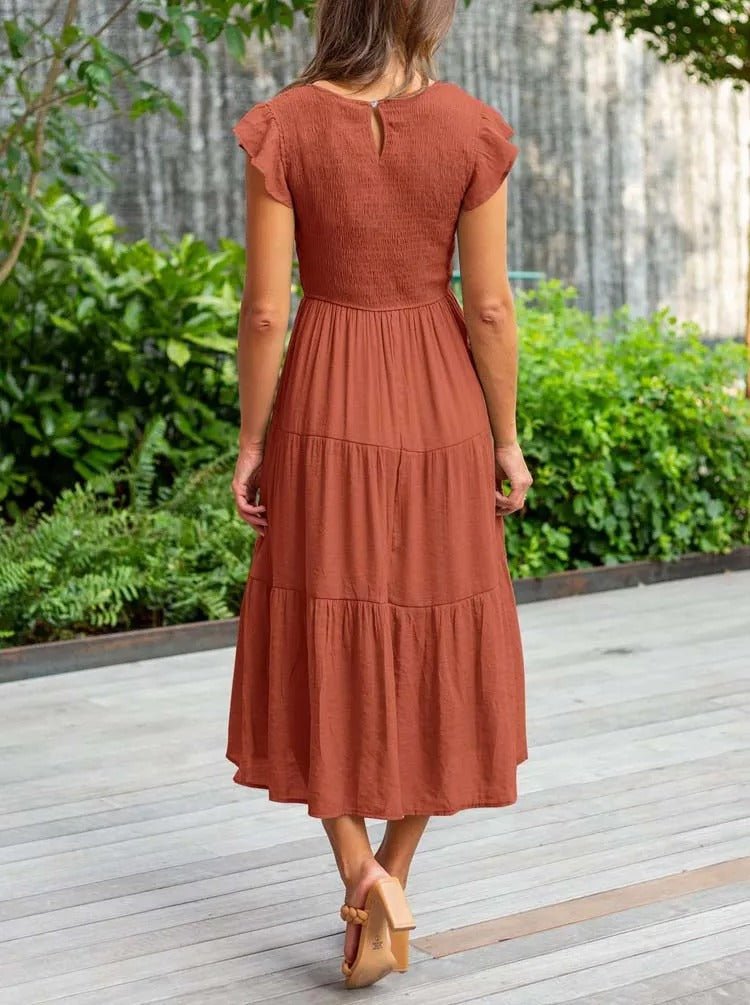 Rahel | Women's Casual Midi Dress with Ruffled Sleeves