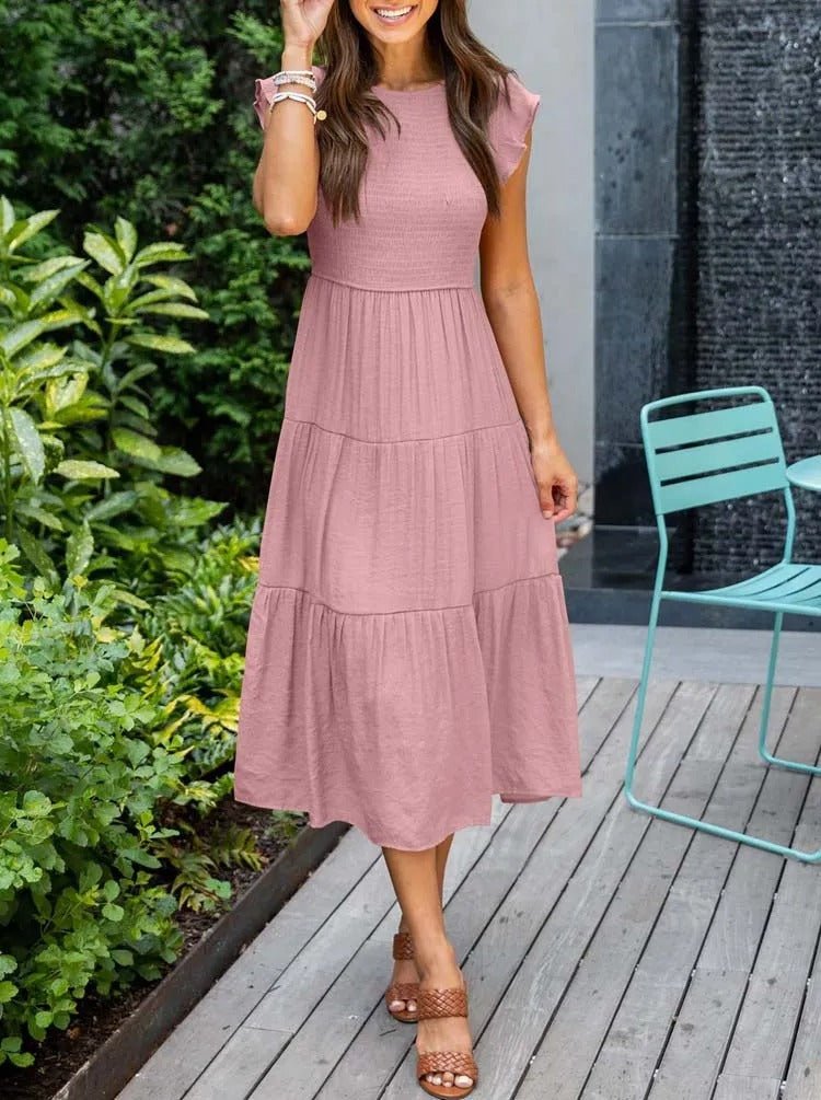 Rahel | Women's Casual Midi Dress with Ruffled Sleeves