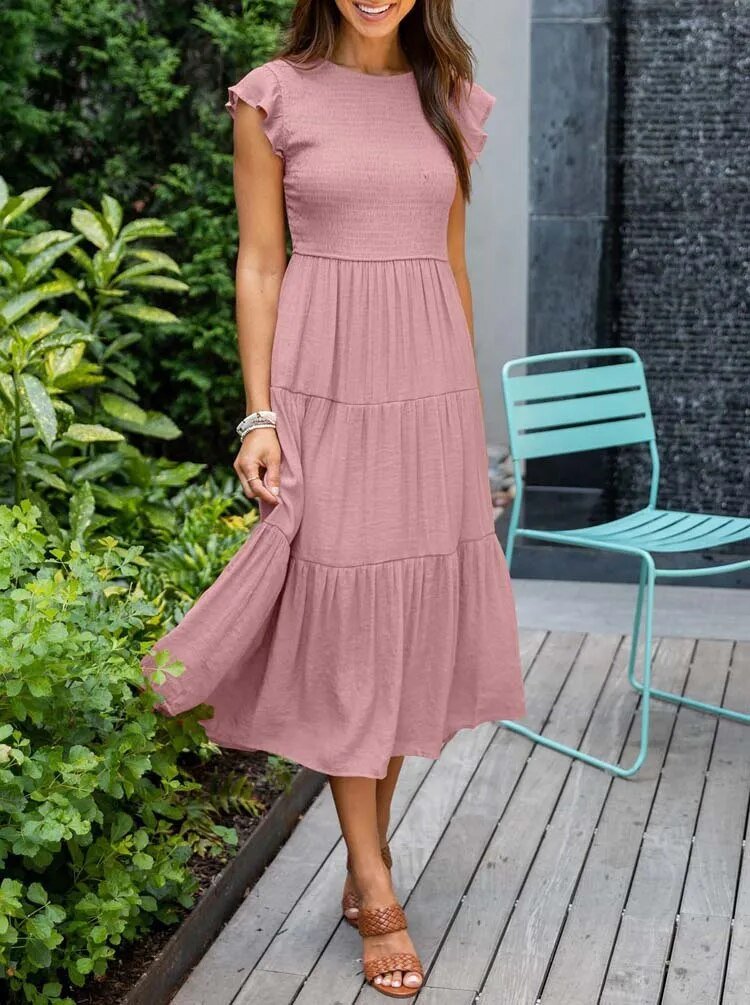 Rahel | Women's Casual Midi Dress with Ruffled Sleeves