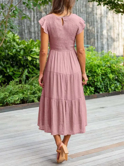 Rahel | Women's Casual Midi Dress with Ruffled Sleeves