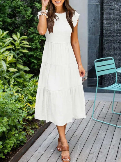 Rahel | Women's Casual Midi Dress with Ruffled Sleeves
