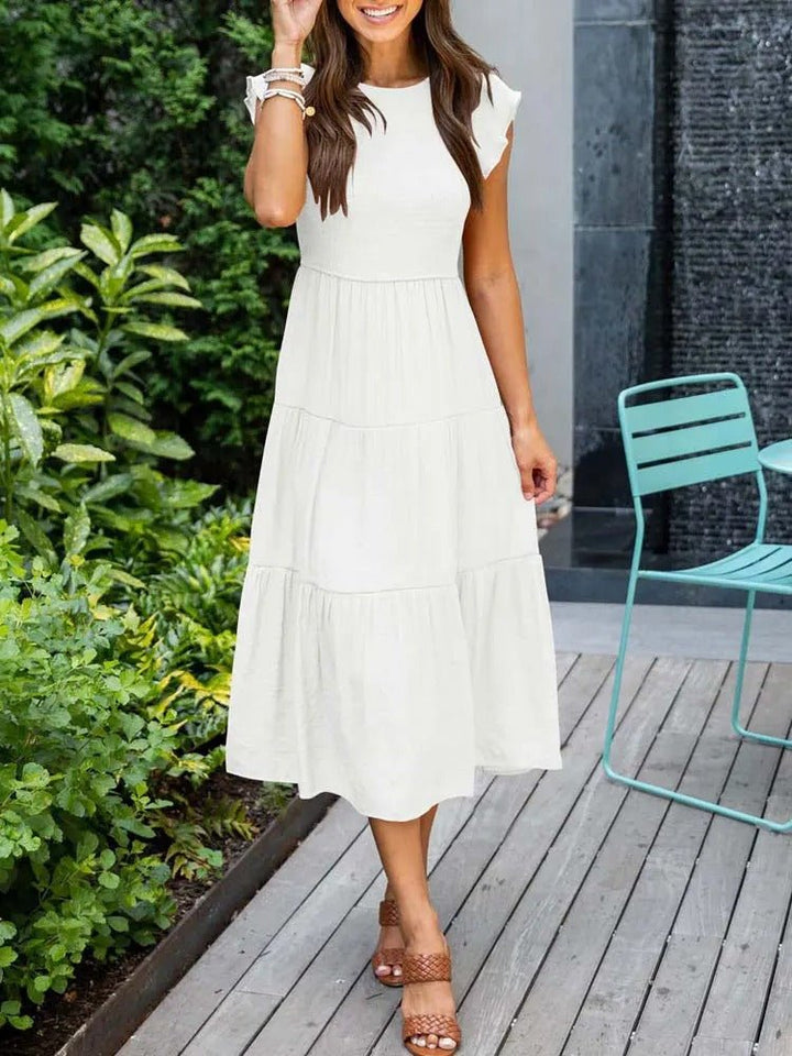 Rahel | Women's Casual Midi Dress with Ruffled Sleeves