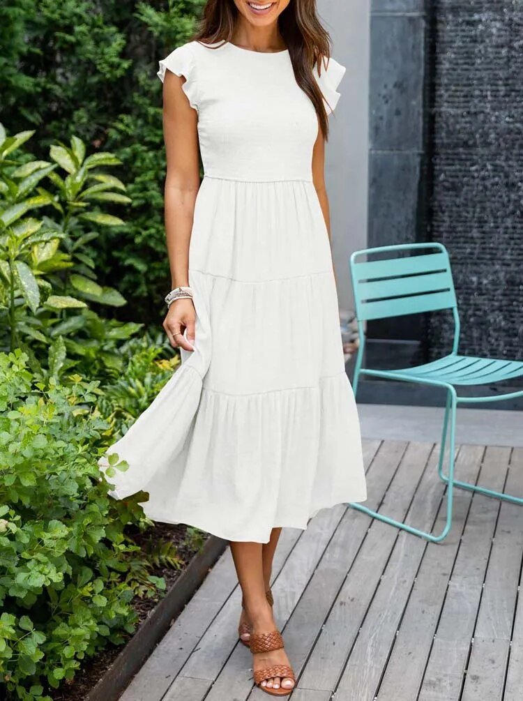 Rahel | Women's Casual Midi Dress with Ruffled Sleeves