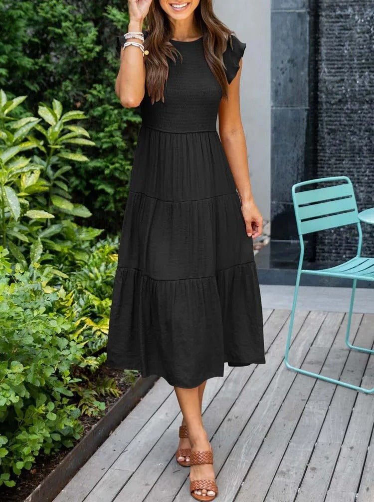 Rahel | Women's Casual Midi Dress with Ruffled Sleeves