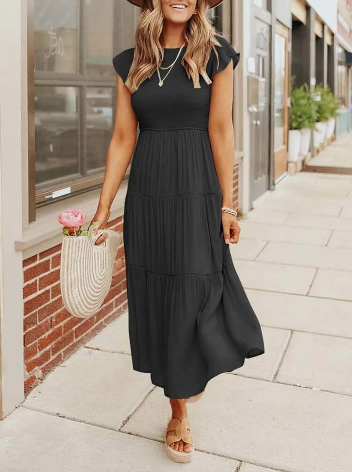 Rahel | Women's Casual Midi Dress with Ruffled Sleeves