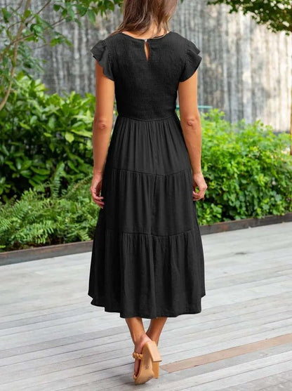 Rahel | Women's Casual Midi Dress with Ruffled Sleeves