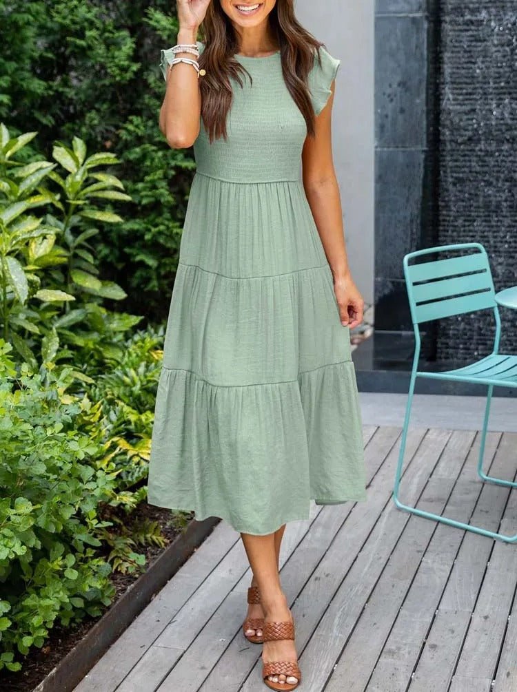 Rahel | Women's Casual Midi Dress with Ruffled Sleeves