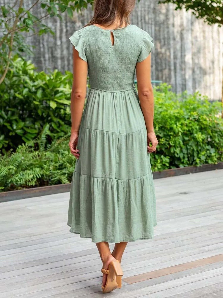 Rahel | Women's Casual Midi Dress with Ruffled Sleeves