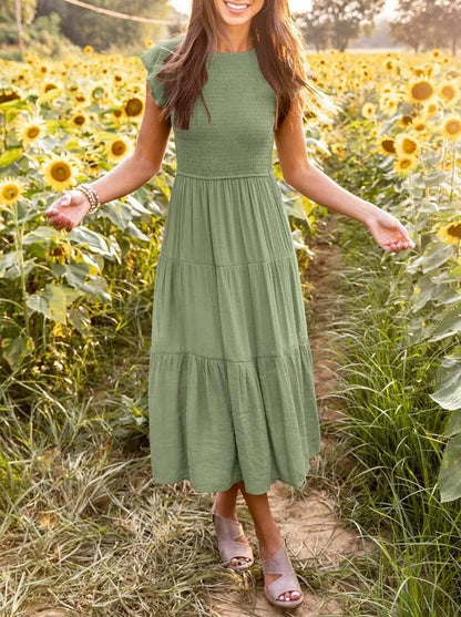 Rahel | Women's Casual Midi Dress with Ruffled Sleeves