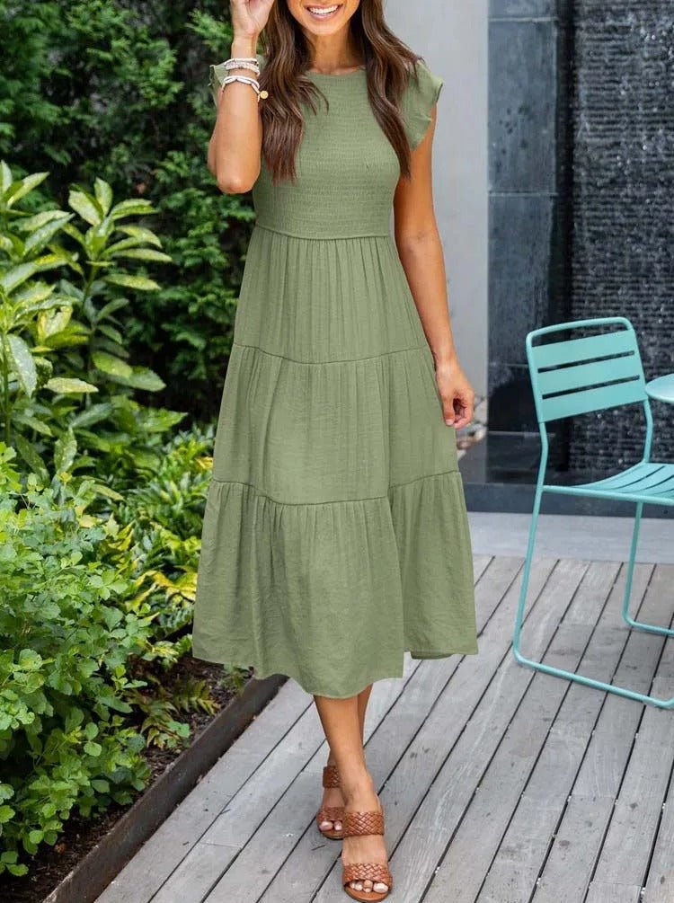 Rahel | Women's Casual Midi Dress with Ruffled Sleeves