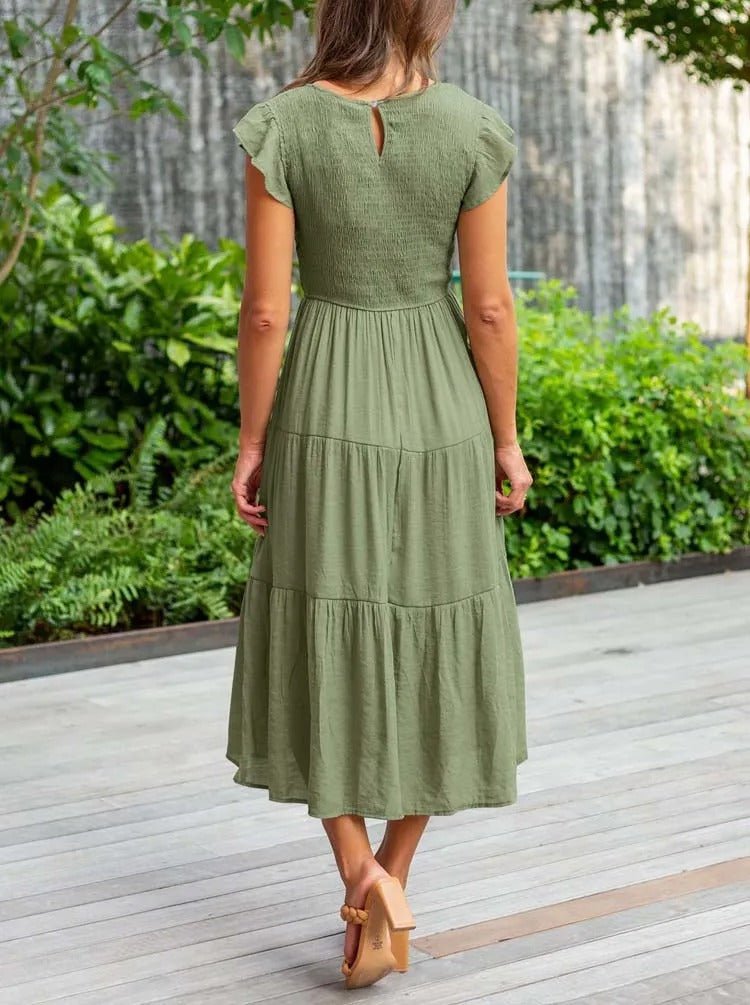Rahel | Women's Casual Midi Dress with Ruffled Sleeves